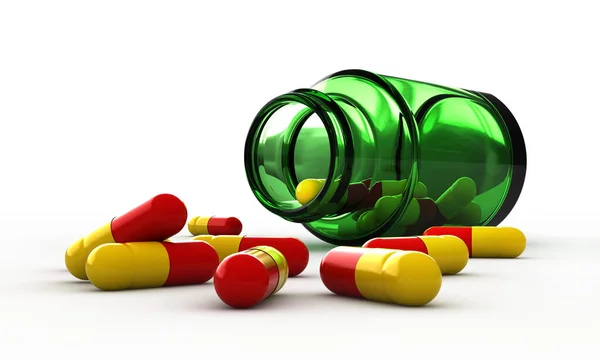 Darstellung Von Pillen Und Einer Ampulle Auf Weißem Hintergrund — Stockfoto