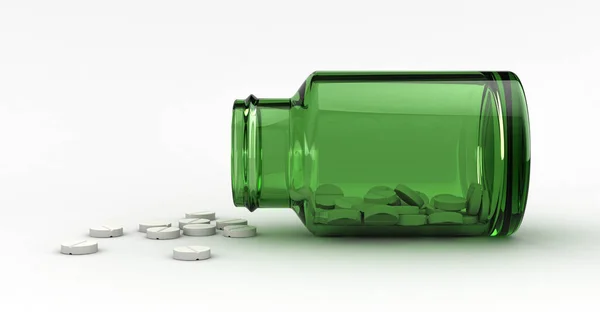 錠剤や白い背景の上の瓶の レンダリング — ストック写真