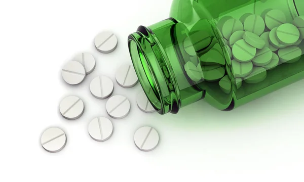 Darstellung Von Pillen Und Einer Ampulle Auf Weißem Hintergrund — Stockfoto
