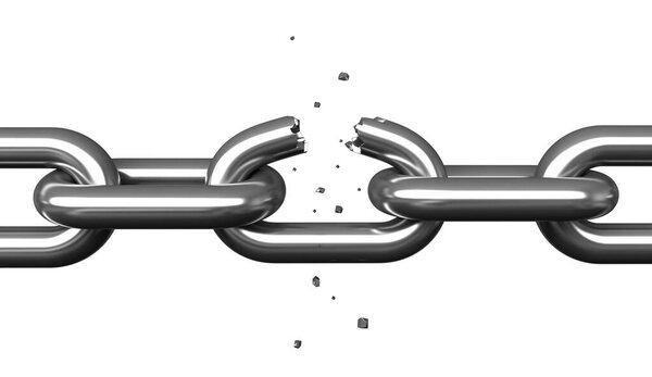 3D рендеринг разрыва цепей изолирован на белом фоне

