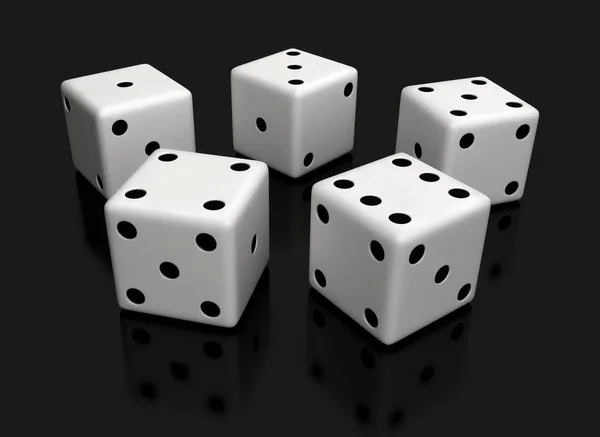 Render White Dices Black Reflective Background — Stock Photo, Image