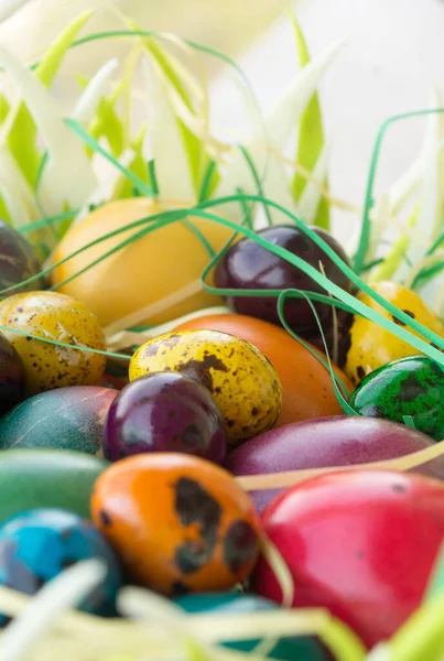 Vícebarevné Malované Velikonoční Vejce Košíku — Stock fotografie