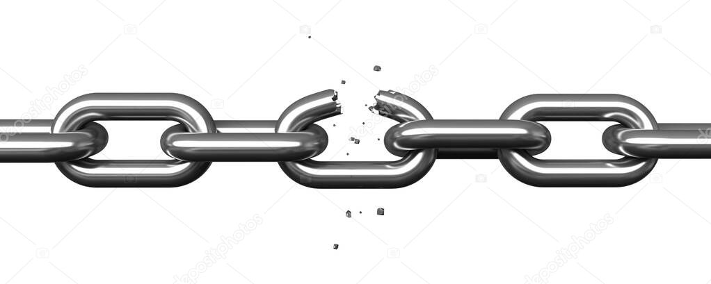 3d render of breaking chains isolated over white background