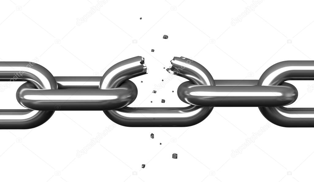 3d render of breaking chains isolated over white background