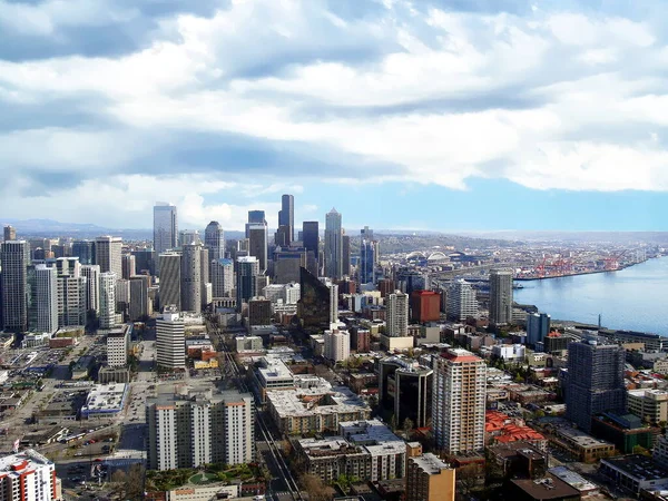 Aerial view of the Seattle skyline taken from the Space Needle, Seattle, Washington, USA