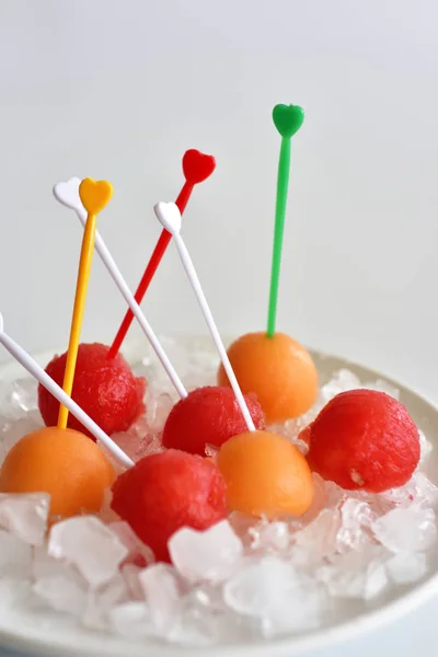 Watermelon Melon on Toothpicks — Stock Photo, Image