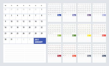 2017 yıl için takvim planlayıcısı