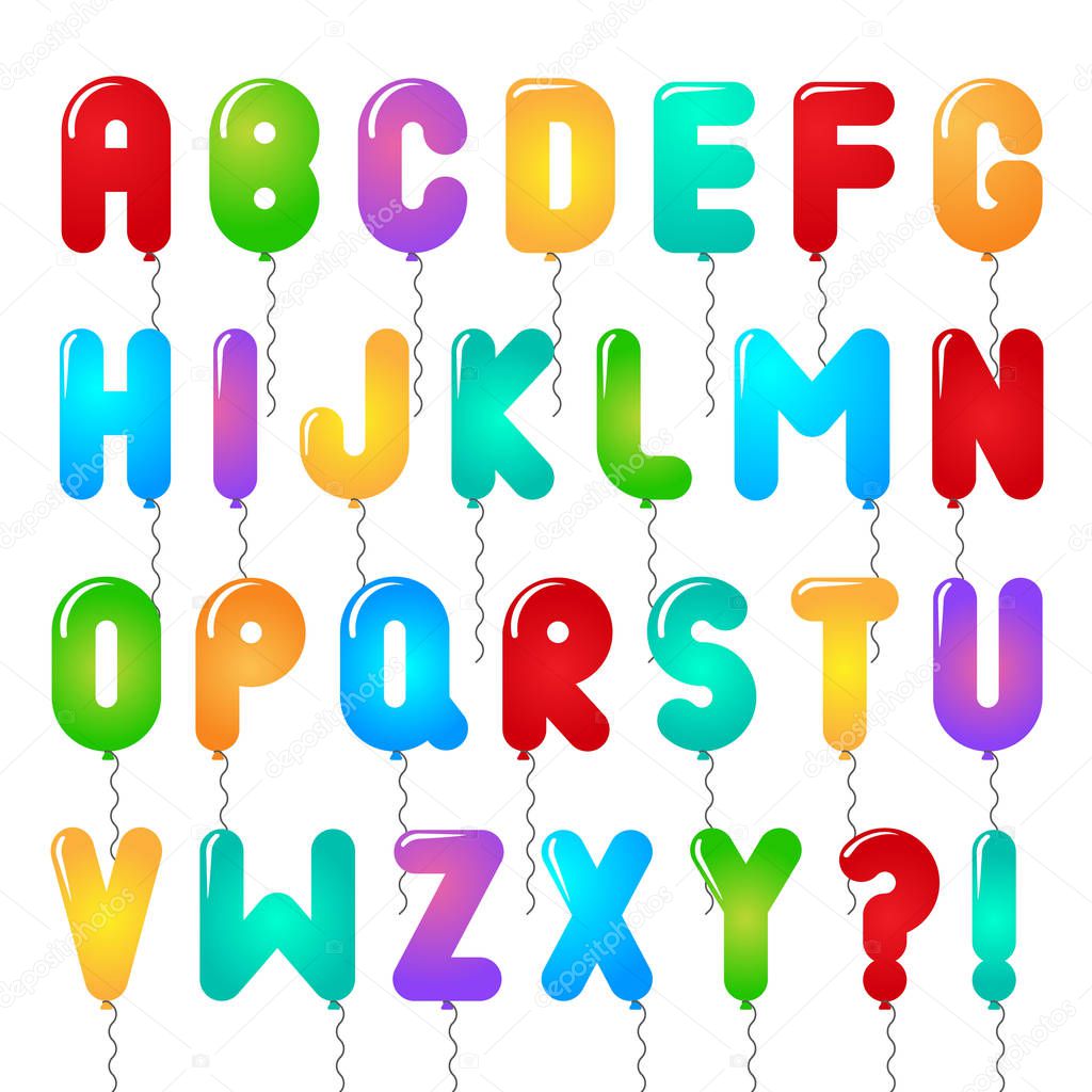 Colorful type font set and symbols balloons