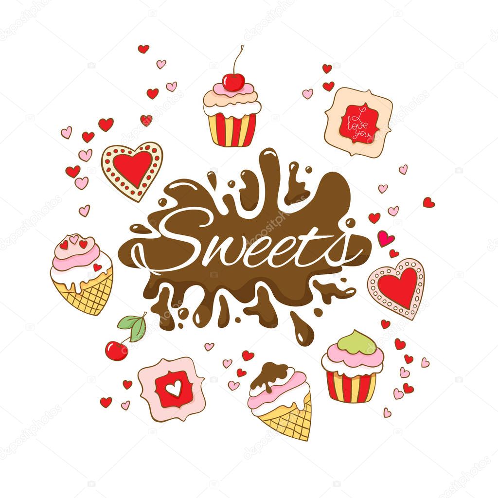 Set sweets colorful background