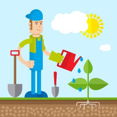 Bahçıvan bitki sulanır. 