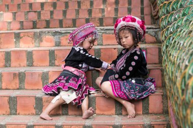 Sevimli Hilltribe kızlar Chiang Mai, Tayland