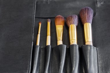 Siyah bir kapak makyaj fırçaları