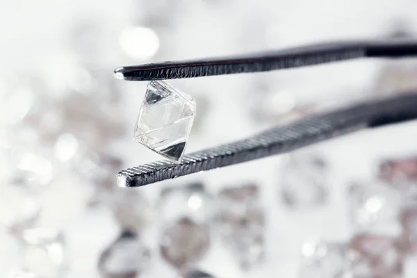 Přírodní diamant transparentní v pinzety — Stock fotografie