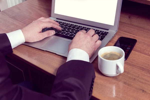 Hands businessman on a laptop — Stock Photo, Image