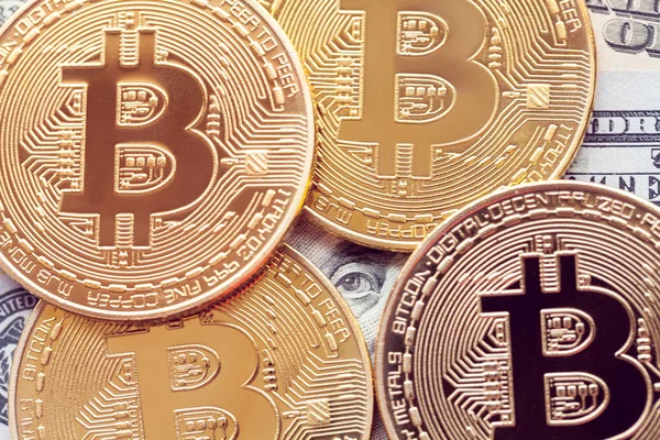Gouden Bitcoins Ligt Honderd Dollar — Stockfoto