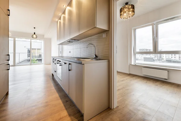 Empty room with domestic kitchen — Stock Photo, Image