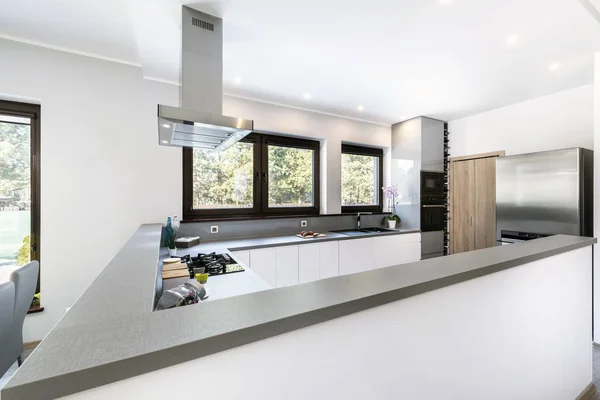 Interior de cozinha moderna com aparelhos de aço inoxidável — Fotografia de Stock