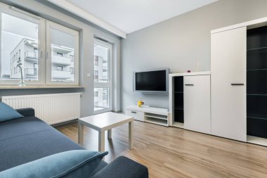 Gri duvarlar ile modern oturma odası 