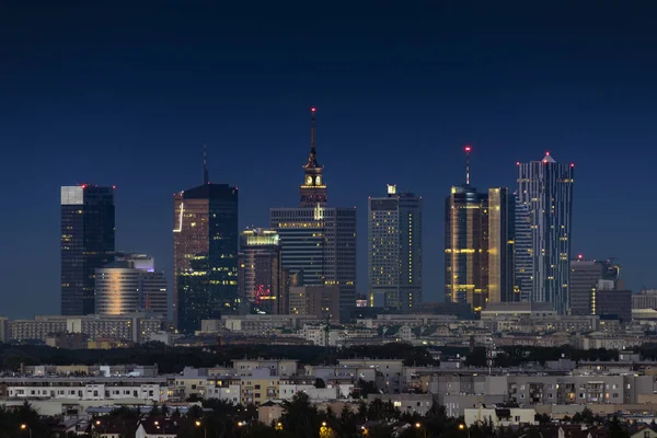 Night panorama of Warsaw city — Stock Photo, Image