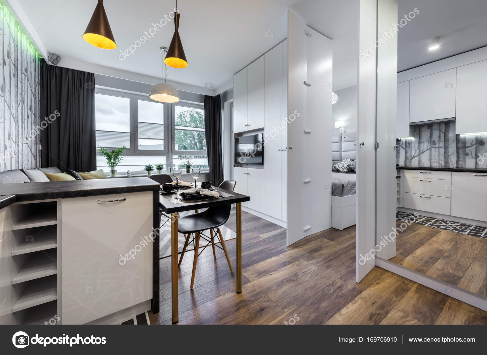 Modern interieur met slaapkamer — Stockfoto © jacek_kadaj #169706910 Modern interieur met slaapkamer — Stockfoto © jacek_kadaj #169706910