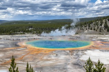 Yellowstone Nat 'deki büyük prizmatik bahar bölgesinde Geysir.