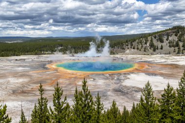 Yellowstone Nat 'deki büyük prizmatik bahar bölgesinde Geysir.