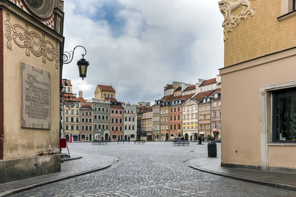 Empty Old Town Square Warsaw Covid Epidemy Time — Stock Photo, Image