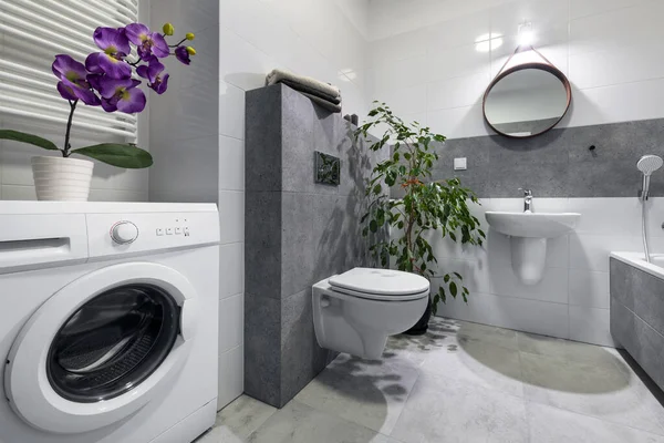 Bathroom Interior Design White Walls Gray Finishing — Stock Photo, Image