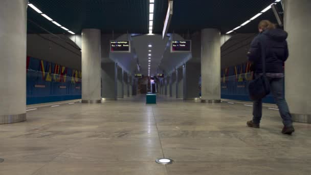 Warsaw Poland March 2020 Interior Stasiun Kereta Bawah Tanah Centrum — Stok Video