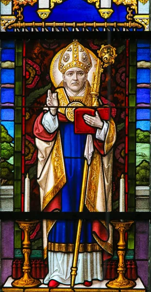 Saint-Rumbold - gekleurd glas in de kathedraal van Mechelen — Stockfoto