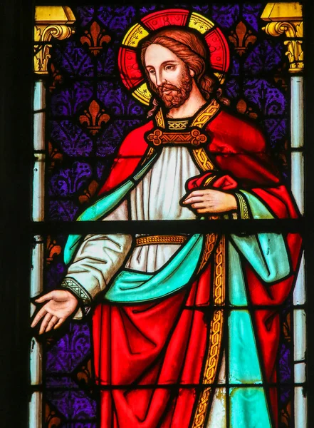 Jesus Cristo - Vidro manchado na Catedral de Mechelen — Fotografia de Stock