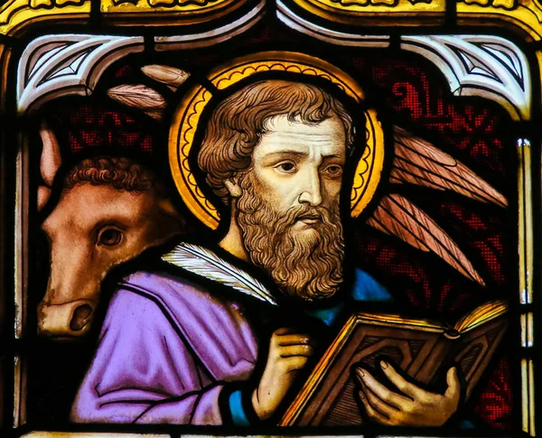 Sticla vitrată a Sfântului Luca Evanghelistul — Fotografie, imagine de stoc