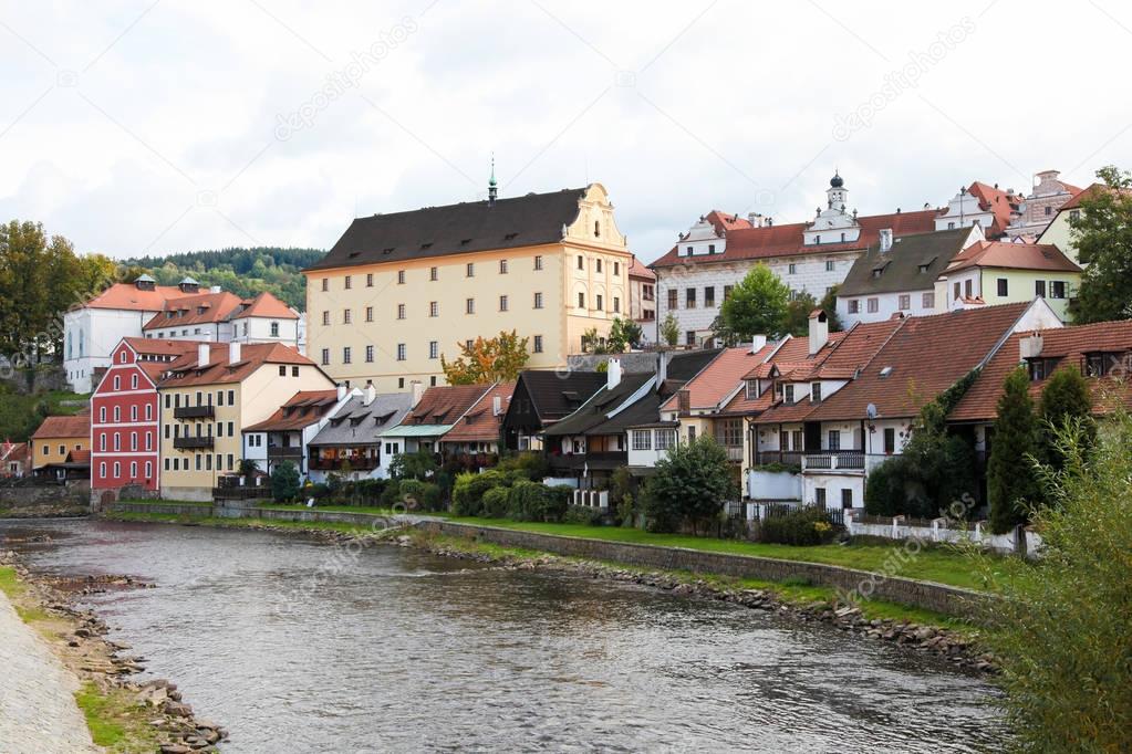 Vltava River and Center of Cesky Krumlov, South Bohemia, Czech R