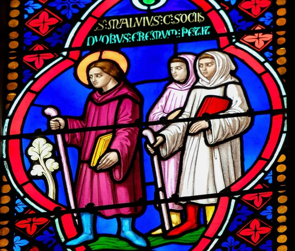 Stained Glass - Saint Manveus or Manvieu, bishop of Bayeux — Stock Photo, Image