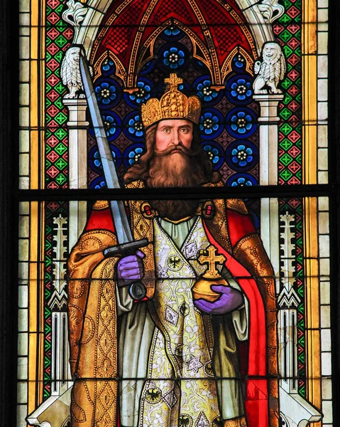 查理曼大帝-彩色玻璃在科隆大教堂 — 图库照片