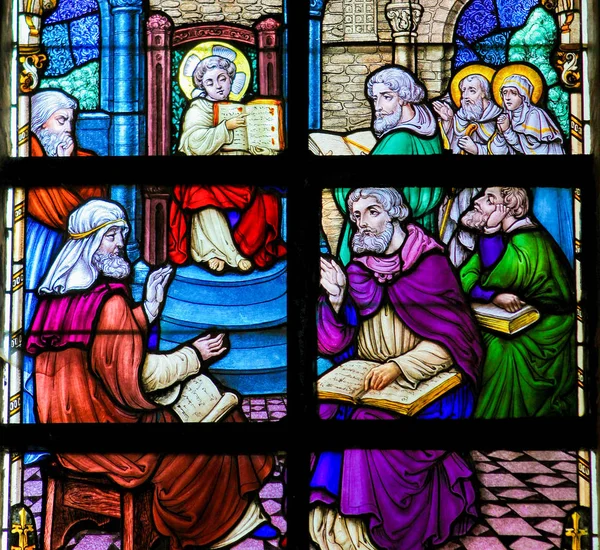 Finding in the Temple - Stained Glass — Stock Photo, Image