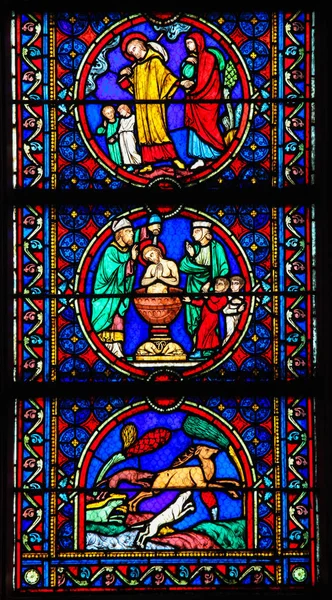 Glasmalerei - Leben des Heiligen Josep — Stockfoto