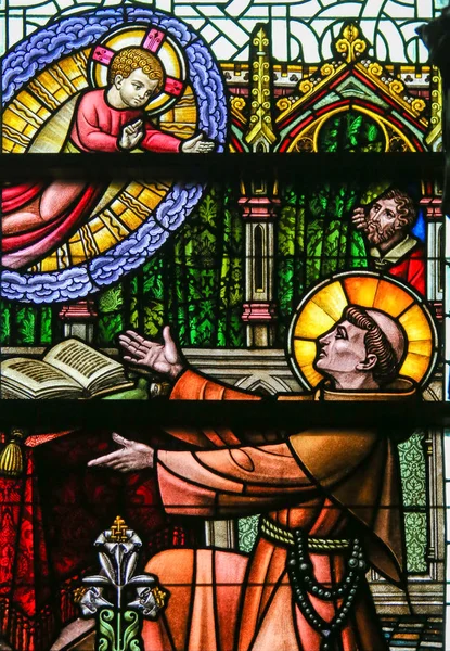 Witraż - Świętego Antoniego z Padwy i niemowlę Jezusa — Zdjęcie stockowe