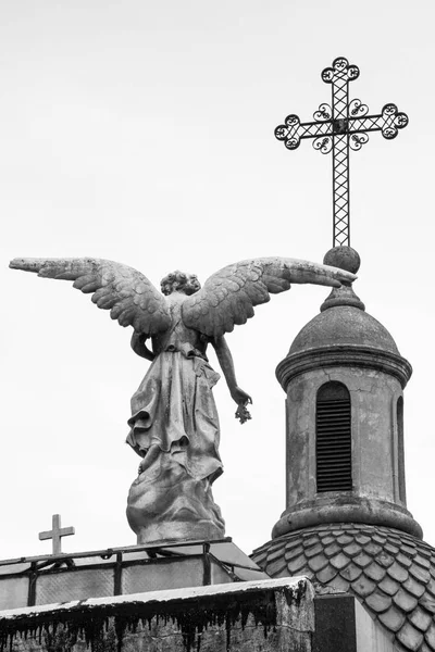 Engelsstatue und Kreuz auf dem Friedhof von Recoleta, buenos aires — Stockfoto