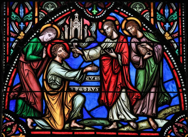 Stained Glass - Jesus and Saint Peter — Stock Photo, Image