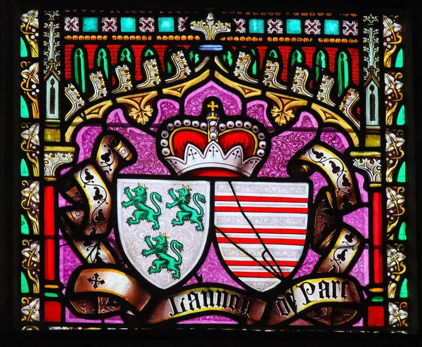 Coat of Arms - Stained Glass in Sablon Church, Brussels — Stock Photo, Image