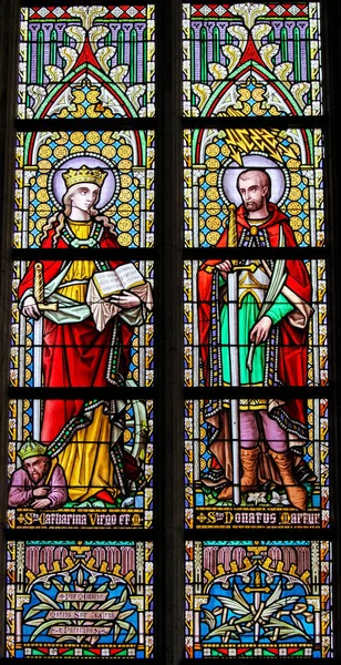 彩绘玻璃-圣凯瑟琳和圣 Donatus — 图库照片
