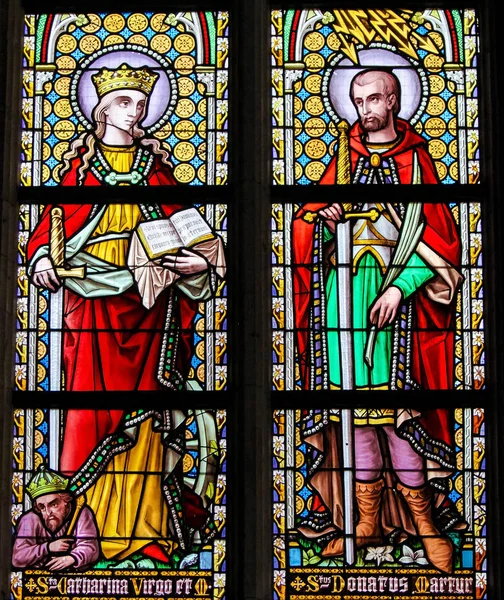 Gebrandschilderd glas - Saint Catherine en Saint Donatus — Stockfoto