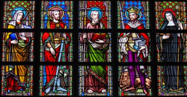Stained Glass in Brussels Sablon Church - Catholic Saints clipart