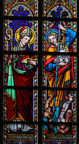 Stained Glass - Saint Nicholas and Archangel Michael — Stock Photo, Image