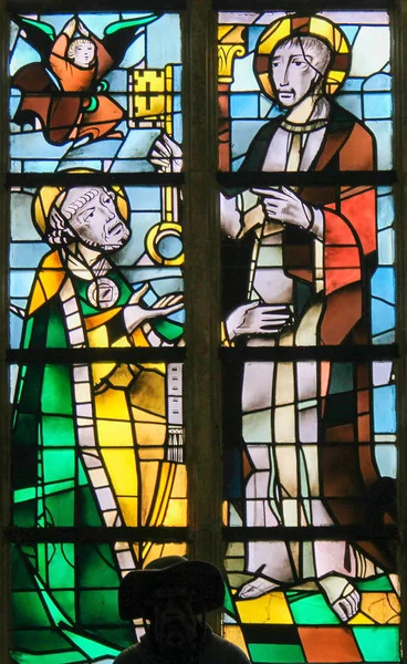 彩绘玻璃-耶稣基督与圣徒彼得 — 图库照片