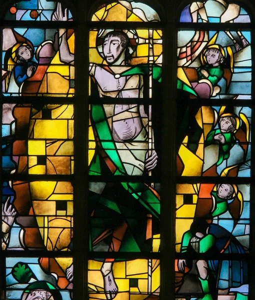 Gebrandschilderd glas - opstanding van Jezus Christus — Stockfoto