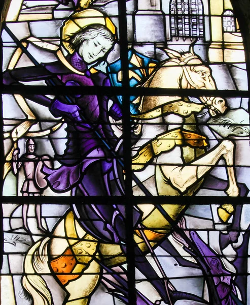 Sticlă vitrată - Sfântul Gheorghe și Dragonul — Fotografie, imagine de stoc
