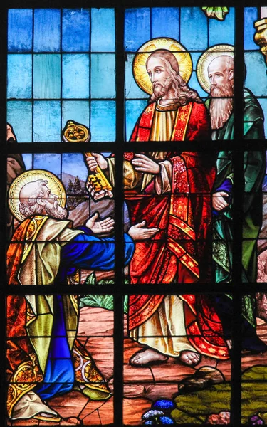 Gebrandschilderd glas - Jezus en Saint Peter — Stockfoto