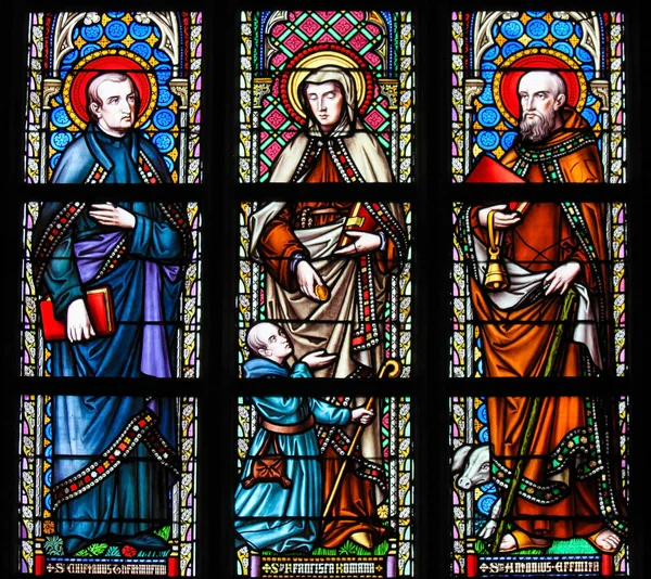 Stained Glass in Brussels Sablon Church - Catholic Saints — Stock Photo, Image